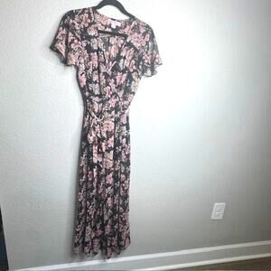 Band of Gypsies Flowy Black Floral Boho Midi Dress Sz Medium